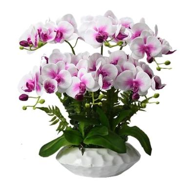 Imagem de LMJYU Orquídeas Pano de seda artificial flor artificial com vaso orquídea artificial em vaso 55 cm flores phalaenopsis artificiais