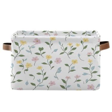 Imagem de Wassud Cesta de armazenamento de ramos floridos para organizar caixote de armazenamento decorativo dobrável aberto para casa com alça organizador de tecido para armário e quarto, 1 pacote