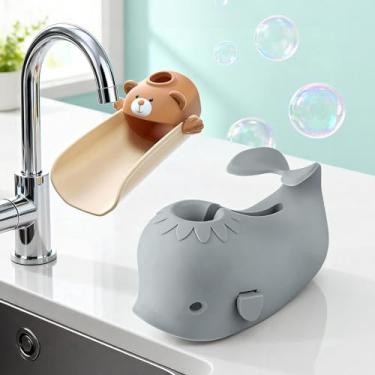 Imagem de Skyroku Extensor de torneira infantil e tampa de bico de banheira azul, extensor de pia com sensor de temperatura para pias de banheiro, cozinha, banheiras, agrupe e economize! (BrownGrey)