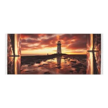 Imagem de Wassud Capas de lavadora e secadora Sunset Lighthouse, protetor de lavadora com sacos de armazenamento, capa de geladeira à prova de poeira com bolsos para lavanderia doméstica, cozinha, 120 x 55 cm