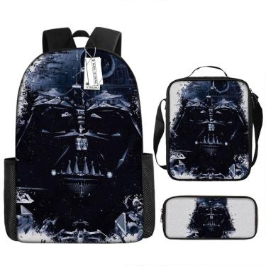 Imagem de Conjunto de 3 peças de mochila escolar infantil de desenho animado com Vader e Skywalker