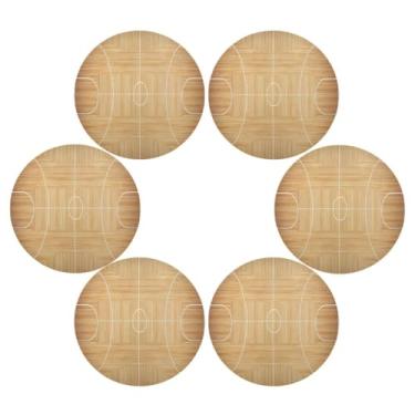 Imagem de Wassud Jogo americano conjunto de 6 tapetes redondos de quadra de basquete para cozinha e jantar tapetes laváveis resistentes ao calor decoração de mesa 39 cm