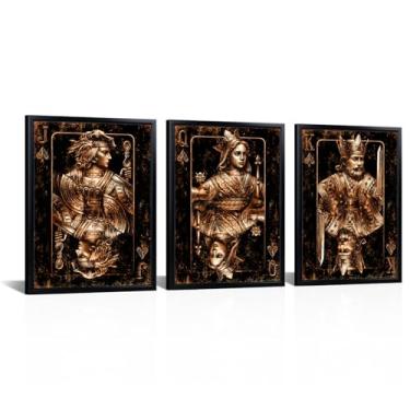 Imagem de Visual Art Decor Decoração de sala de jogos arte de parede em tela de jogos pintura de cartas impressão emoldurada 30 cm x 40 cm x 3 peças, decoração de quarto de menino adolescente para sala de jogos