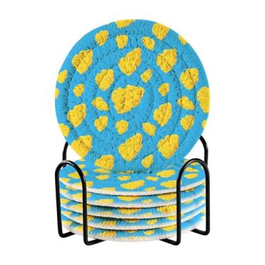 Imagem de SEHANY Conjunto de 6 porta-copos de sobremesa fofos com suporte, porta-copos redondos absorventes de algodão resistente ao calor para mesa de jantar, canecas de café, proteção de copos, 10 cm