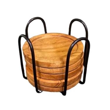 Imagem de PosterPapaa Porta-copos de aço inoxidável – Conjunto de 6 porta-copos redondos com suporte e fundo de esponja | Proteção de mesa antiderrapante e resistente à ferrugem para uso em casa, cozinha