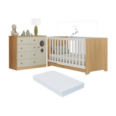 Imagem de Berço Americano 3 em 1 com Colchão Incluso e Cômoda 1 Porta 4 Gavetas Pirulito Multimóveis MP4715