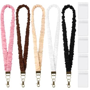 Imagem de 5 cordões elásticos elásticos para crachás de identificação, chaves com 5 porta-cartões, chaveiro de pescoço fofo com clipe vintage exclusivo, cordões de professor para mulheres, enfermeiras, escola
