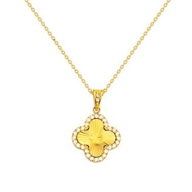 Imagem de Colar de ouro feminino – joia com pingente de cravo de quatro folhas – Corrente banhada a ouro de aço inoxidável 18K – Colar ideal para aniversários, aniversários ou qualquer ocasião – Trevo da sorte