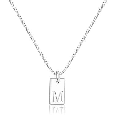 Imagem de Poxtex Colares femininos com inicial de ouro, não manchados, banhados a ouro 14K, delicados, quadrados, pingente de letra à prova d'água, A-Z, moderno, corrente fina, nome colar, joias personalizadas,