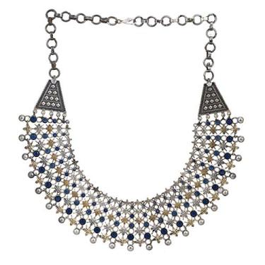 Imagem de Aheli Gargantilha tribal afegã de prata oxidada para mulheres meninas indianas tradicionais étnicas joias antigas Azul
