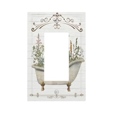 Imagem de Tulpock Capa de interruptor de luz floral rústica para casa de fazenda decorativa de madeira branca botânica 1 gangue única placa de parede Switchpalte placa elétrica para banheiro, cozinha, casa