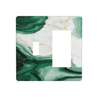 Imagem de Naiqadnehz Capas de tomada verde branco mármore abstrato 1 interruptor 1 interruptor interruptor de luz placa de cobertura elétrica placa de parede para quarto decoração de casa