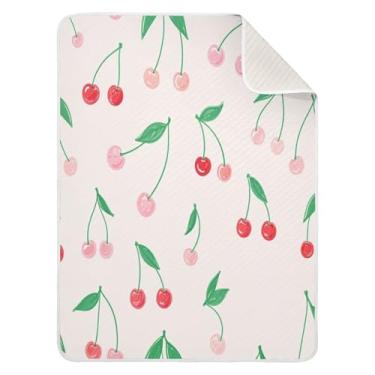 Imagem de Qilmy Cobertor de bebê fofo com estampa de cereja 76 x 101 cm, cobertor infantil de algodão macio para meninos e meninas, cobertor leve e quente para bebês e bebês recém-nascidos