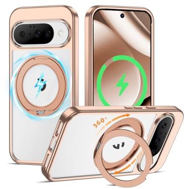 Imagem de AmoraAqua Compatível com capa transparente para Google Pixel 10 e capa para Google Pixel 10 Pro com suporte magnético de 360° [compatível com Mag-Safe] Capa de telefone à prova de choque para 10 e 10