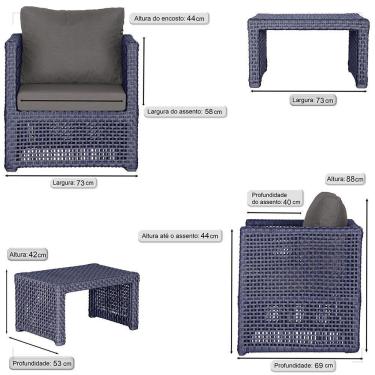 Imagem de Mesa E 3 Poltronas Madri Corda Náutica Estofado 11 Trama Azul