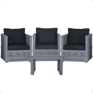 Imagem de Mesa E 3 Poltronas Madri Corda Náutica Estofado 12 Trama Prata