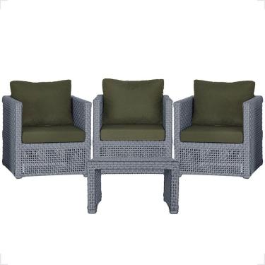 Imagem de Mesa E 3 Poltronas Madri Corda Náutica Estofado 13 Trama Prata