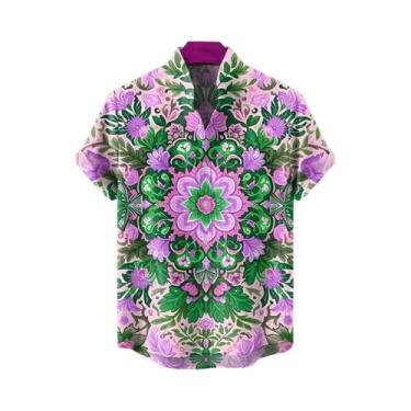 Imagem de Camisa Casual Confortável De Linho Com Estampa Tribal Retro Para Homen