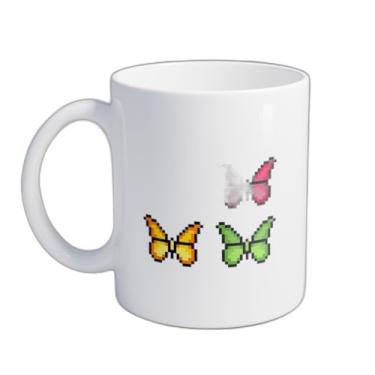 Imagem de Caneca Xícara de Café Porcelana 300ml Design Borboleta Pixels