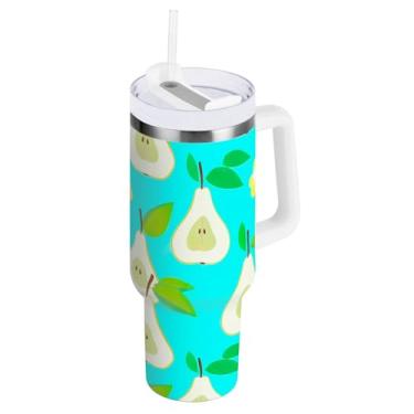 Imagem de ODAWA Copo de aço inoxidável grande com tampa e canudo, copo com isolamento de outono e flores de peras