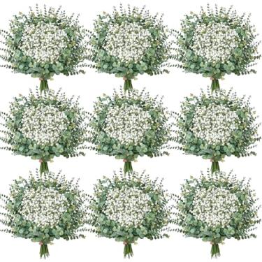 Imagem de Serwalin 300 peças de hastes artificiais mistas de eucalipto, flores artificiais para bebês a granel com hastes artificiais de vegetação falsa para casamento, buquês faça-você-mesmo, arranjos florais