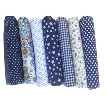 Imagem de 7 peças azul escuro 10" x 10" (25 cm x 25 cm) Top algodão artesanato tecido conjunto quadrados patchwork DIY costura scrapbooking acolchoado padrão de pontos florais, artesanato e tecido de hobby