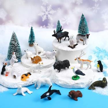 Imagem de PETKNOWS Mini estatuetas de animais árticos, urso polar, pinguim, caribu, modelo de árvore de Natal, ornamentos de paisagem de inverno para atividades urbanas em miniatura