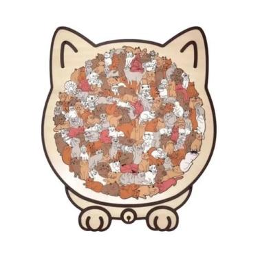 Imagem de Quebra-Cabeça De Madeira Em Forma De Gato Colorido Para Adultos, Decor
