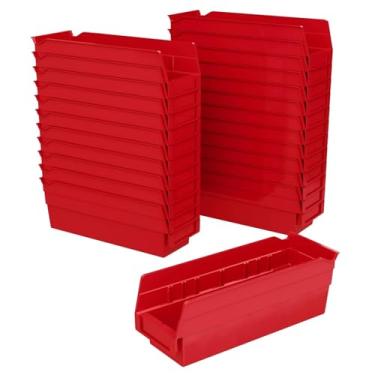 Imagem de Akro-Mils 30120 Caixotes de prateleira de plástico, caixas de armazenamento resistentes para organização de garagem, armário e gaveta, 30 x 10 x 10 cm, vermelho, pacote com 24