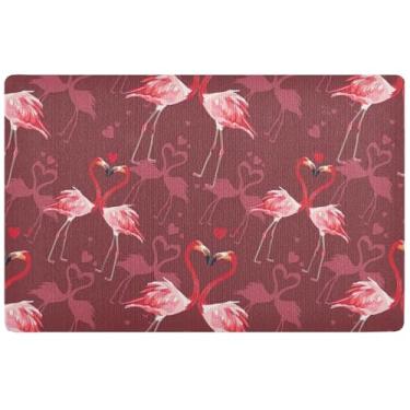 Imagem de TSENQUE Tapete de porta vermelho flamingos personalizado Valentine Tapete engraçado para porta da frente tapetes externos para porta da frente tapetes com suporte de borracha lavável 81 cm x 50 cm