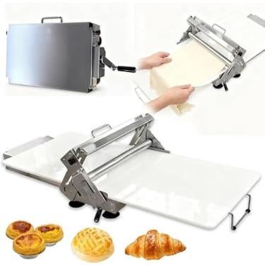 Imagem de Folha de massa dobrável (40,9" x 15,12,7 cm), com rolo de massa manual de aço inoxidável com 55 espessuras ajustáveis, capacidade de grau comercial (prateado)