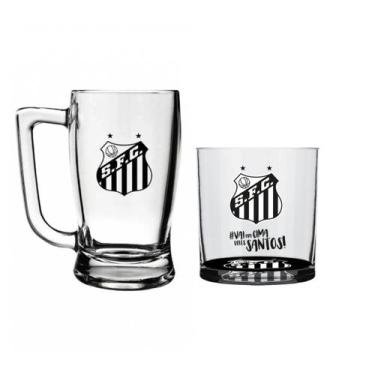Imagem de Kit Caneca De Vidro Taberna 340ml Copo Whisky 305ml Times Futebol Vidr
