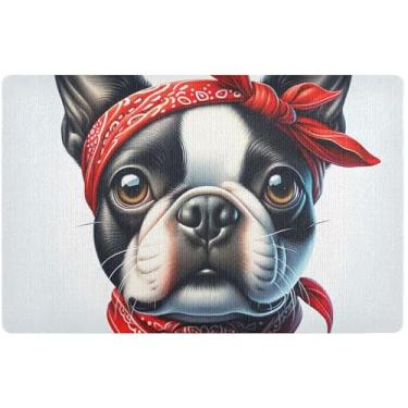 Imagem de Capacho personalizado com estampa de cachorro fofo buldogue capacho engraçado para ambientes externos, tapete lavável para entrada interna, 81 x 50 cm