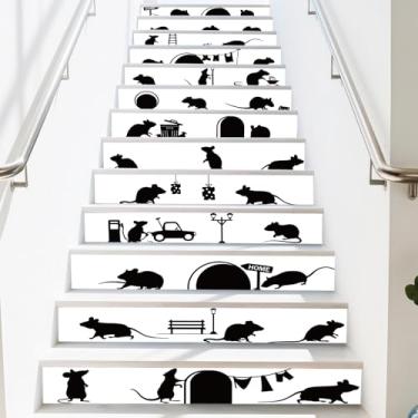 Imagem de PLIGREAT 15 tiras de adesivos pretos para escadas, adesivos de escada para degraus de 18 x 99 cm, vinil autoadesivo, decoração criativa de murais de escada, para sala de estar em casa