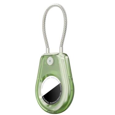 Imagem de [1-Park] Suporte para chaveiro AirTag com cabo de arame, capa segura para bloqueio de etiqueta de ar, chaveiro protetor para AirTag, acessório para chaves, bagagem, mochilas, verde claro