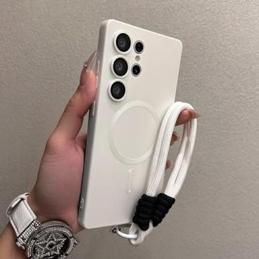 Imagem de Capa de silicone líquido fashion para Samsung Galaxy S25 Ultra S25 Plus S21 S22 S23 S24 Ultra, película com lente e pulseira, branca, para Samsung S24 Plus