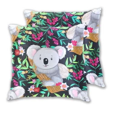 Imagem de Joitme Conjunto de 2 capas de almofada fofas com flores coloridas e folhas de coalas, capas de almofada fofas para sofá de flores, 50 x 50 cm, 2 peças