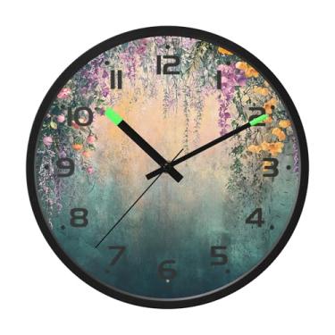 Imagem de SEHANY Relógio de parede vintage com flores de videira silencioso, sem tique-taque, relógio redondo operado por bateria, controle de som, luz noturna, relógios de parede para sala de estar, cozinha