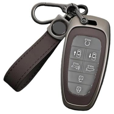 Imagem de Liga de couro porta-chaves do carro capa Compatível com Hyundai Tucson Solaris/Sonata Hybrid/NEXO/NX4/Santafe Dn8 2020 2021 2022 acessórios(Brown 1 PC)