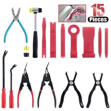Imagem de Alicate de removedor de rebites de plástico premium Hilitchi 15 peças, alicates de pino de empurrar e dois clipes de painel, ferramentas de remoção de painel e dois removedores de clipe e conjunto de ferramentas de martelo de borracha