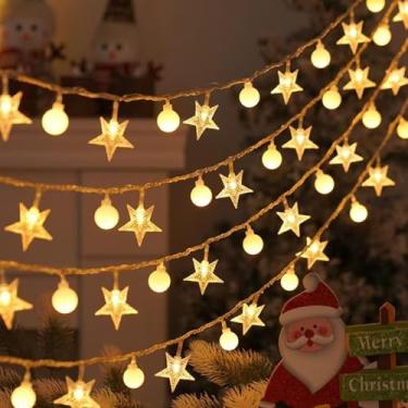 Imagem de Luzes de corda de estrela e bola, luzes decorativas de fadas com 40 LED, luzes de Natal internas e externas para quarto, festa, feriado (20 pés, branco quente)