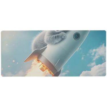 Imagem de Tapete de mouse para jogos Scared Cat Rocket Blue antiderrapante, tamanho completo, 80 x 30 cm, superfície lisa para controle de precisão