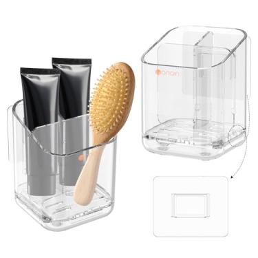 Imagem de 2 peças de suporte de escova de dentes, 3 compartimentos para escova de dentes removível e organizador de pasta de dente com orifício de drenagem, prateleira de plástico antiderrapante para escova de