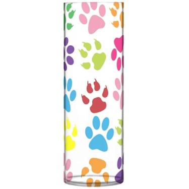 Imagem de Vasos cilíndricos com estampa de pata de cachorro, decoração de casa, vaso alto, fofo, de plástico, floral, decoração de outono para quarto, 30 cm x 9,9 cm