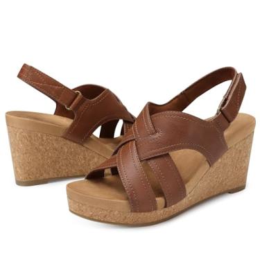 Imagem de SHIBEVER Sandálias femininas estilosas: sandália feminina de verão confortável com suporte de arco com tiras de cortiça, Marrom escuro, 38