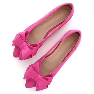 Imagem de WENJIAZHIZHI Mocassim feminino com laço, sapatilhas, mocassins, vestido de casamento, elegante, casual, sem cadarço para o trabalho, 055-rosa, 39