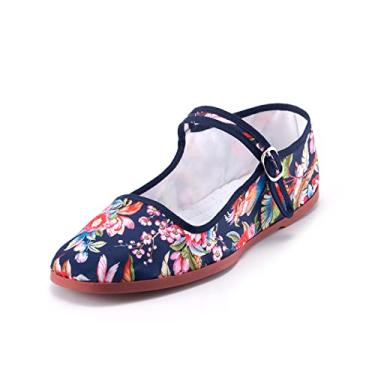Imagem de SAEEKO Sapatilhas femininas clássicas chinesas, sapatos casuais de boneca chinesa, algodão Mary Janes, sapatos chineses de tai chi, Azul escuro, 40