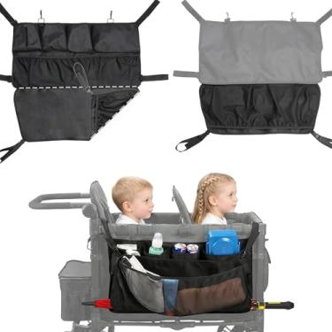 Imagem de Rede de carga e organizador de carrinho de bebê, bolsos laterais de camada dupla com espaço de armazenamento extra, acessórios de vagão com maior capacidade, dobrável e dispensável, compatível com