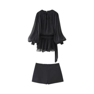 Imagem de Conjunto De Moda De Verão Feminino Com Blusa De Manga Longa E Shorts M