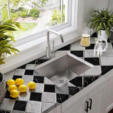 Imagem de HOMETITUTE Papel de parede de mármore quadriculado preto e branco fosco, descasque e cole 39,9 x 100,1 cm, padrão decorativo removível autoadesivo para parede, cozinha, bancada, armário, móveis